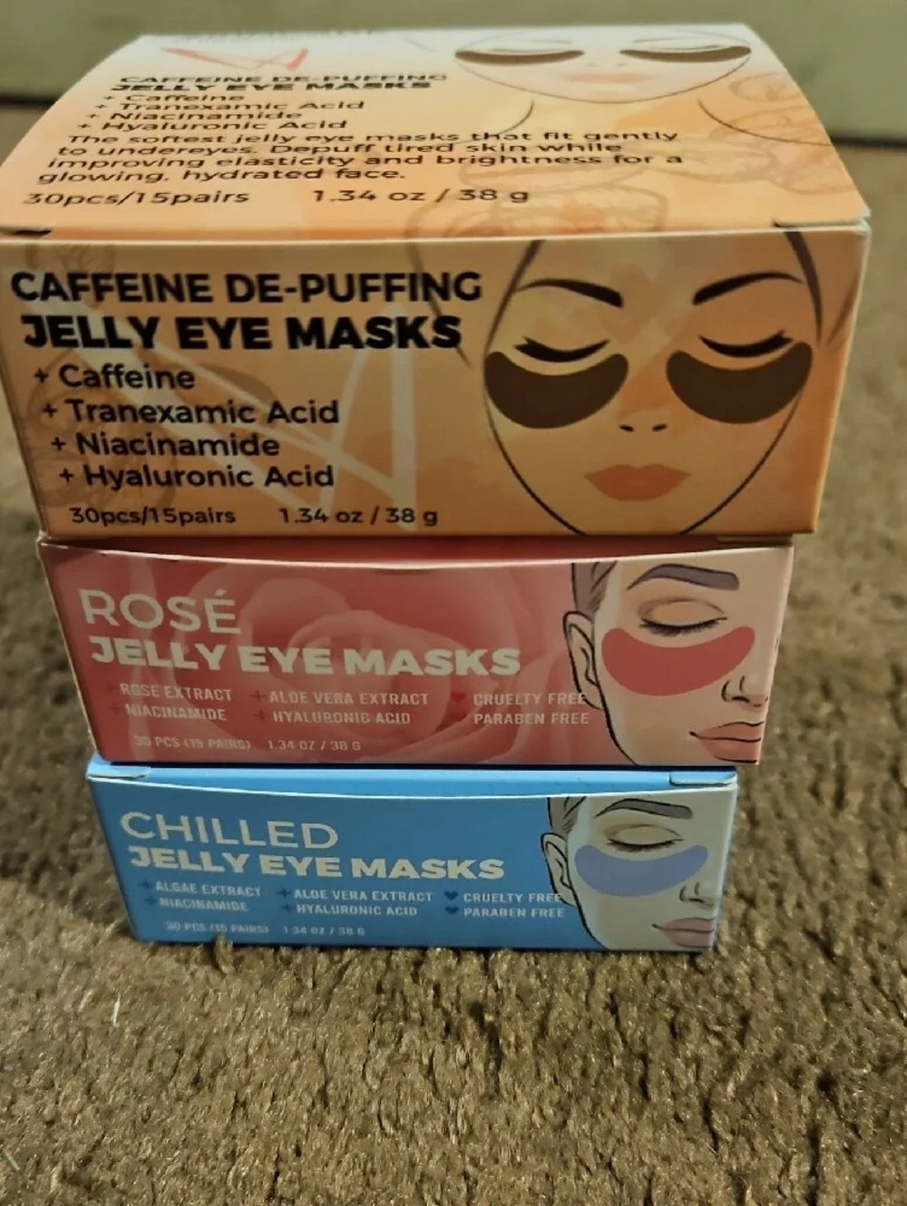 Skincare Jelly Eye Mask Trio - Rose, Chilled, Caffeine De-Puffing